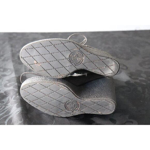 Moncler Women's Size 37 Black Wedge Boots Suede Lace Up Mid-Calf Round Toe Shoes - Picture 7 of 9